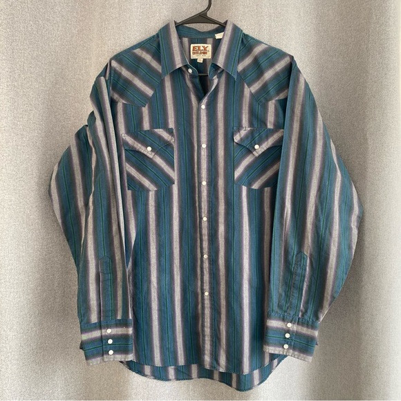 Ely Cattleman Other - Ely Cattleman Men's Teal and Gray Striped Shirt XL